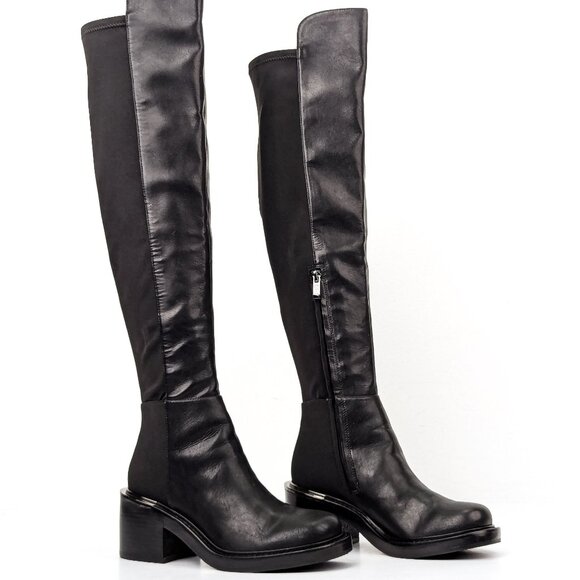 DKNY Women Cee Black Faux Leather Retro Vintage 90s Zip OTK Boots 6.5 - Picture 1 of 8